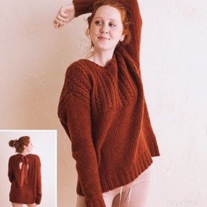 Aerie Rust Orange Knit Chunky Tie Open Back Wool Alpaca Mix Sweater Size XS